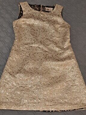Roulette Metallic Gold Brocade Shift Dress Sz 4